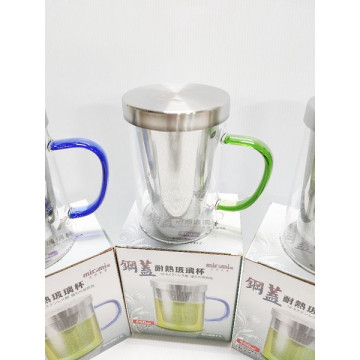 鋼蓋耐熱玻璃杯500ml 玻璃泡茶杯 耐熱玻璃杯 泡茶杯 辦公杯 馬克杯 玻璃杯 杯子 咖啡杯